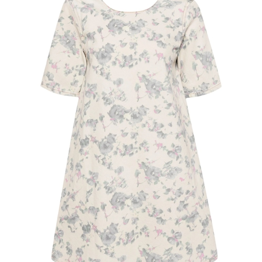 GANNI Cream Floral Short Sleeve A-Line Dress